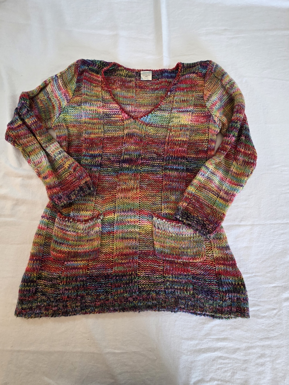 Inked&Faded Multicolor V-Neck Knit Sweater with Front Pockets